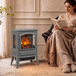 Electric Fireplace Stove With Realisric Log Flame Effect | Grey