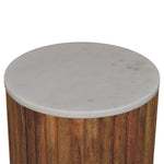 Fluted Marble Side Table In Solid Wood – Light Brown Finish