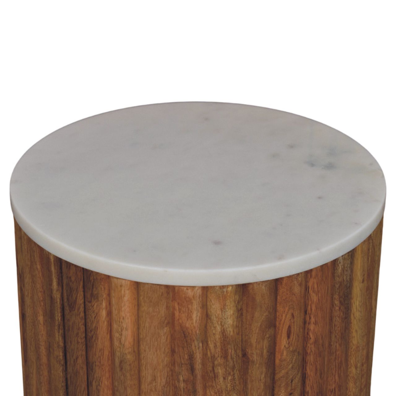Fluted Marble Side Table In Solid Wood – Light Brown Finish
