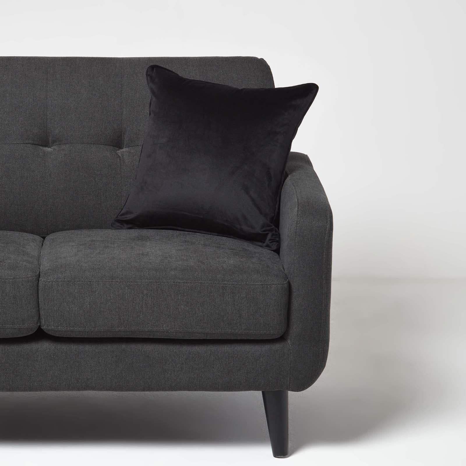 Filled Velvet Cushion With Piped Edge 46 X 46 Cm | 45cm x 45cm | Black