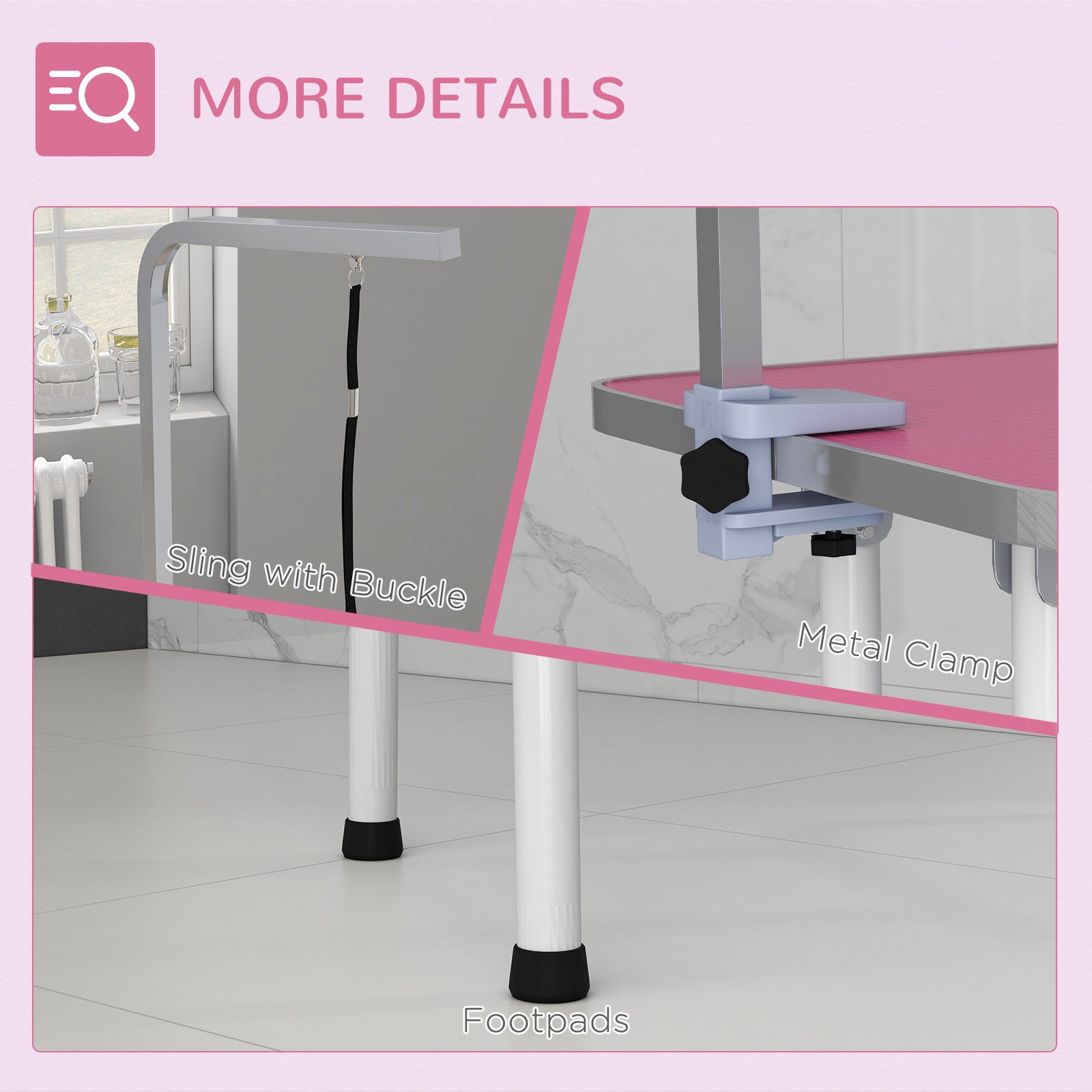 Foldable Dog Grooming Table Adjustable Arm 81x49x80cm | Pink