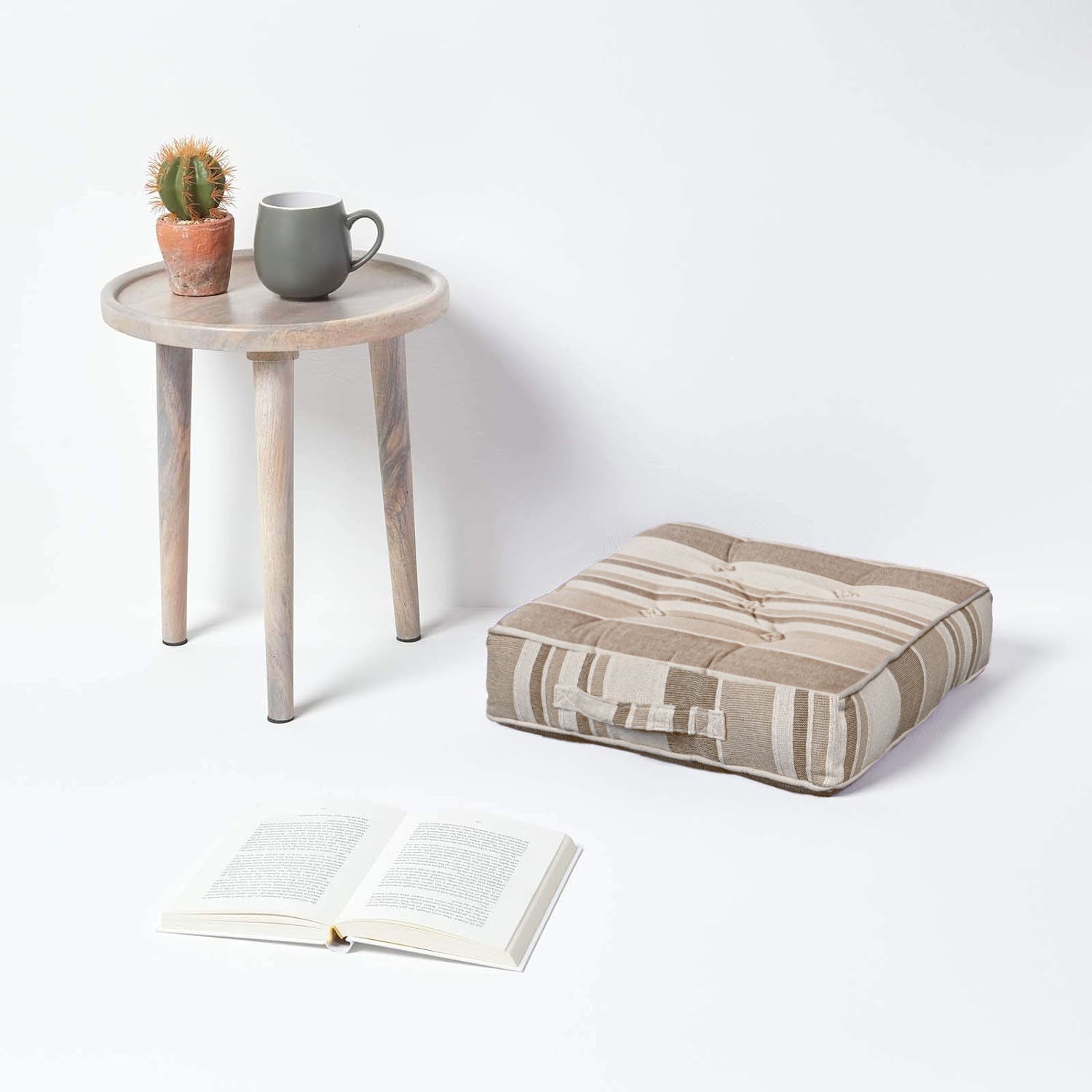 Morocco Striped Cotton Floor Cushion | 40cm x 40cm | Beige