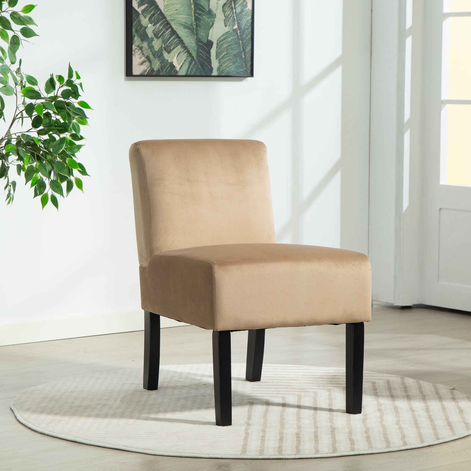 Valina Velvet Fabric Armless Accent Chair | Light Brown