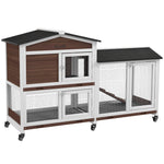 Wooden Rabbit Hutch Guinea Pig Cage W/ Wheels, Run, Ramp | Brown