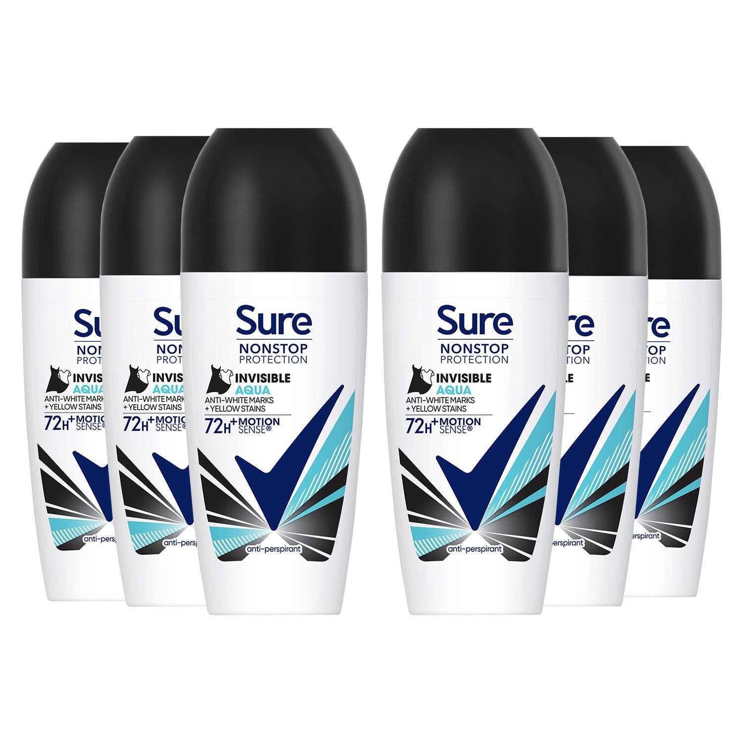 Women Motion Sense Ap Deodorant Rollon 72h Nonstop, Invisible Aqua 50ml, 6pk | 6