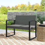 2 Seater Rattan Garden Bench With Cushion, Steel Frame | Dark Gray