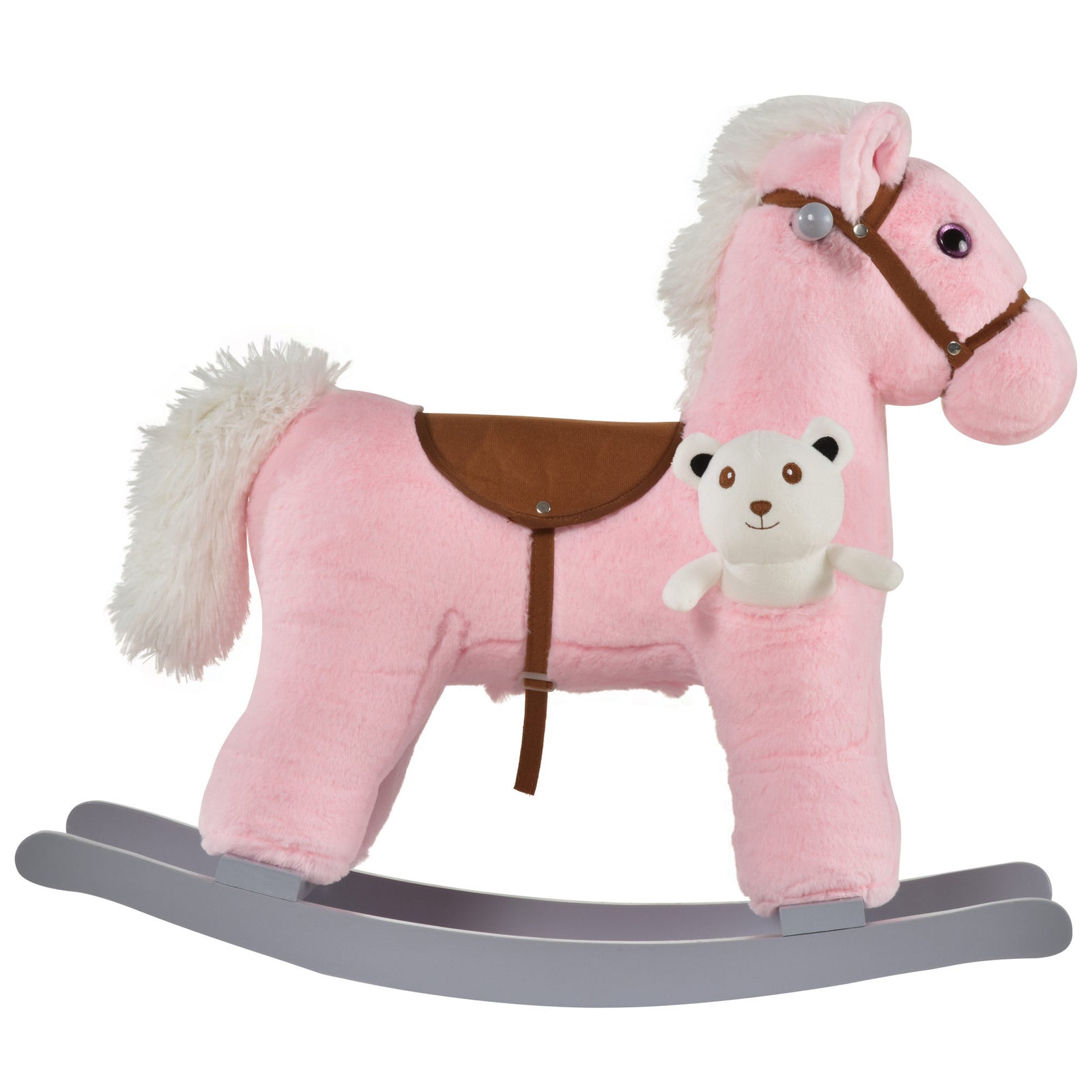 Kids Plush Ride-on Rocking Horse With Plush Toy Sound Handle Grip | Pink