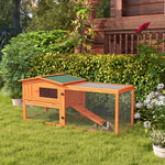 Rabbit Hutch And Run Outdoor W/ Sliding Tray Hay Rack Ramp, 156x58x68cm | Orange