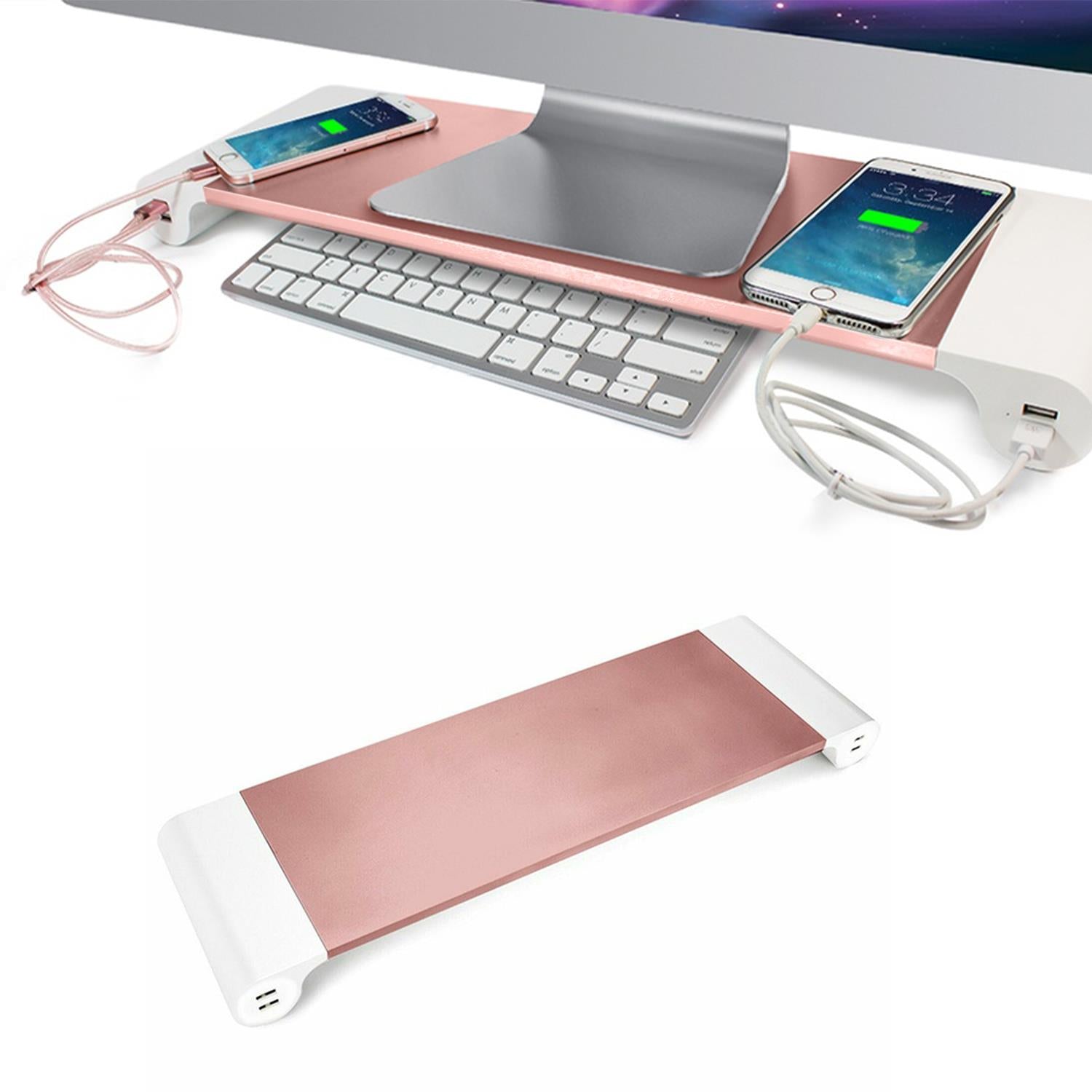 Aluminium Space Saving Desktop Organiser With 4 Usb Ports, Rose Gold