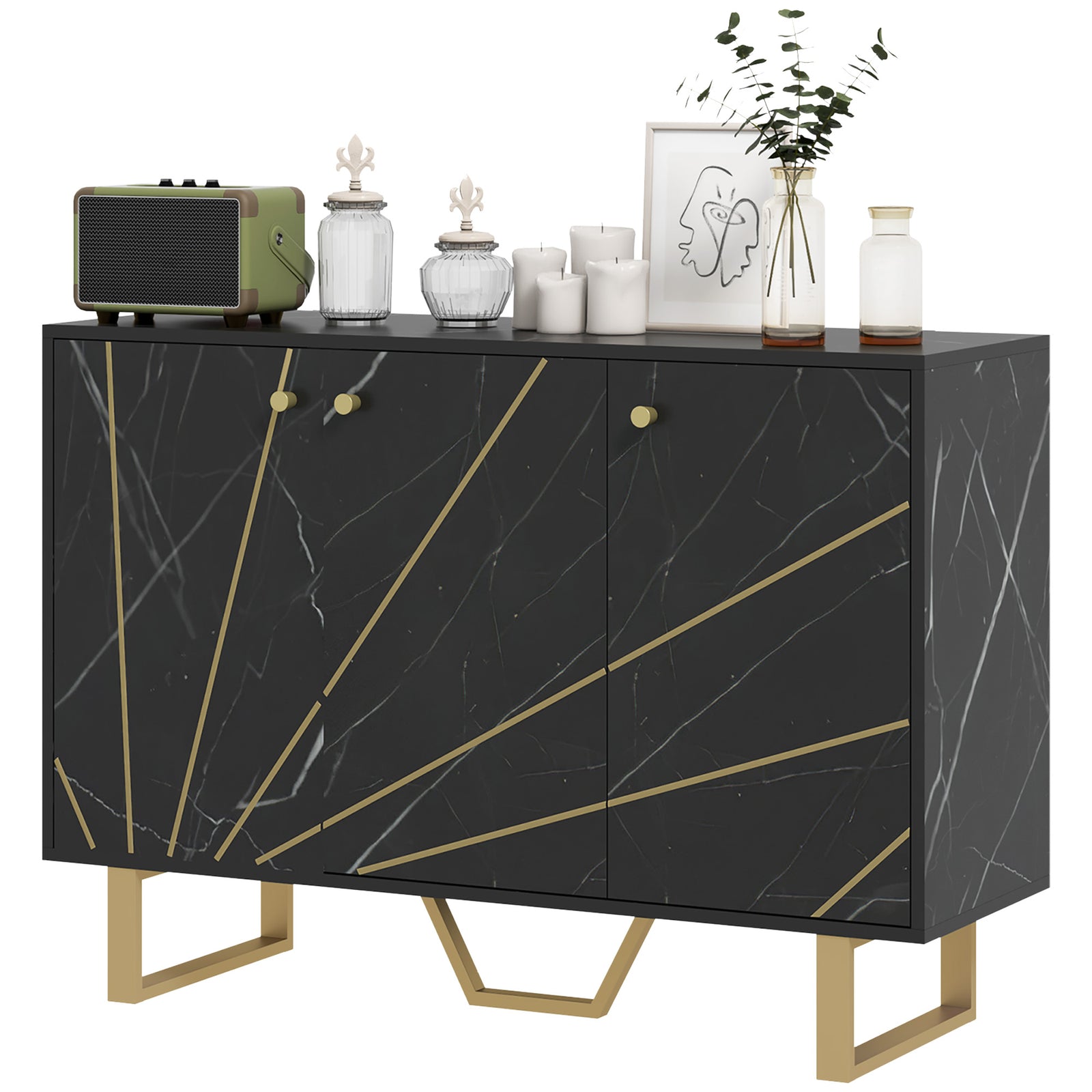 Sideboard Storage Cupboard With Metal Legs For Living Room | Black