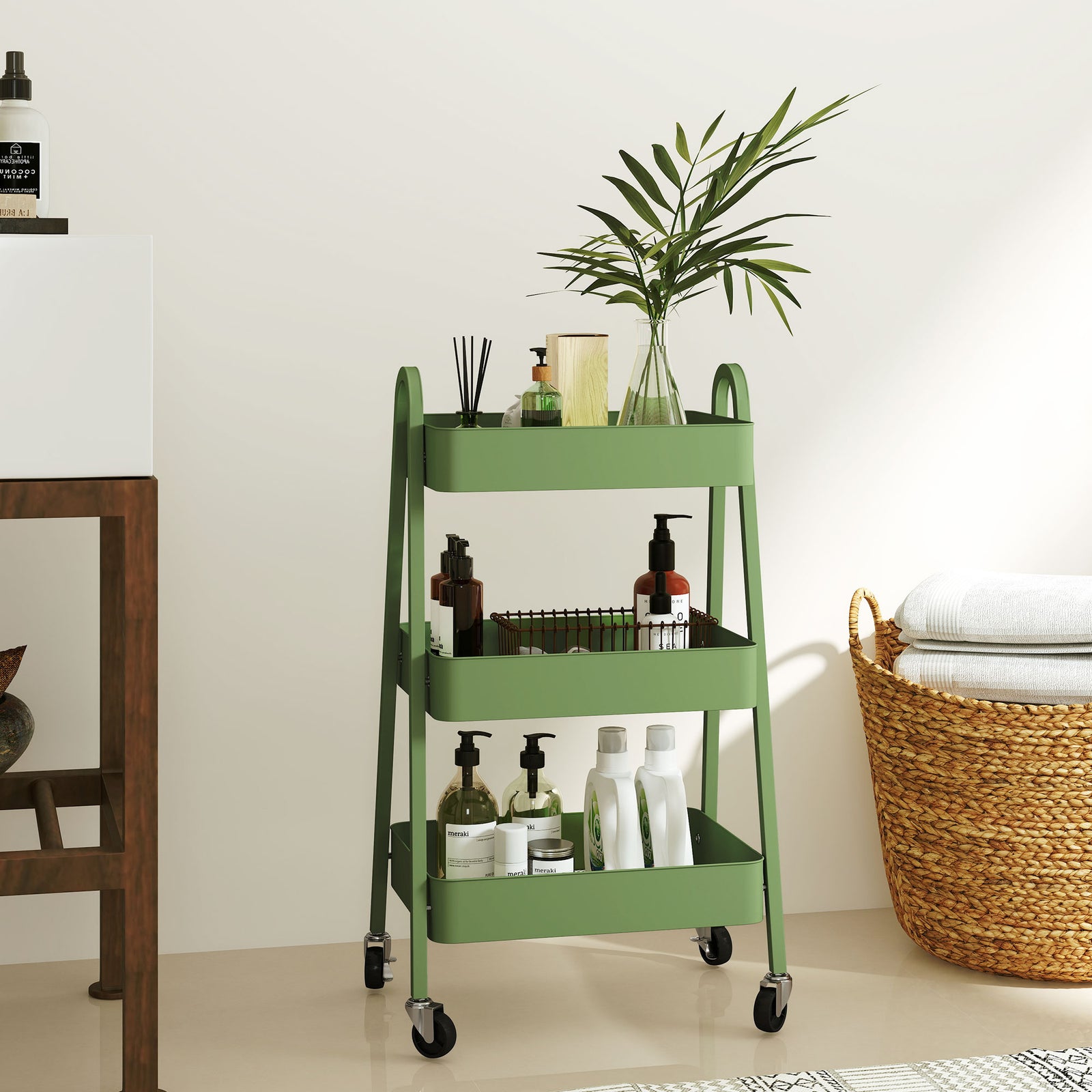 3-tier Kitchen Cart, Wheels | Green