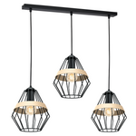 Cliff Black Pendant Lamp 3xe27 Hand Made Matt Black Cage Style Lamps With Natural Wood Detail