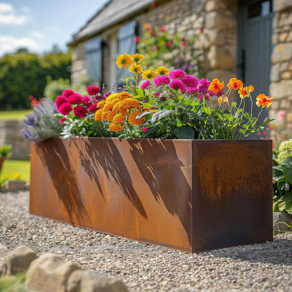 Corten Steel Trough Planter - Pre-rusted | 75cm x 32cm x 32cm | Brown