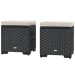 Set Of 2 Rattan Footstool, Storage Ottoman W/ Cushions | Cream