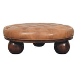 Sfera Coffee Table – Solid Mango Wood & Tufted Leather Statement Piece