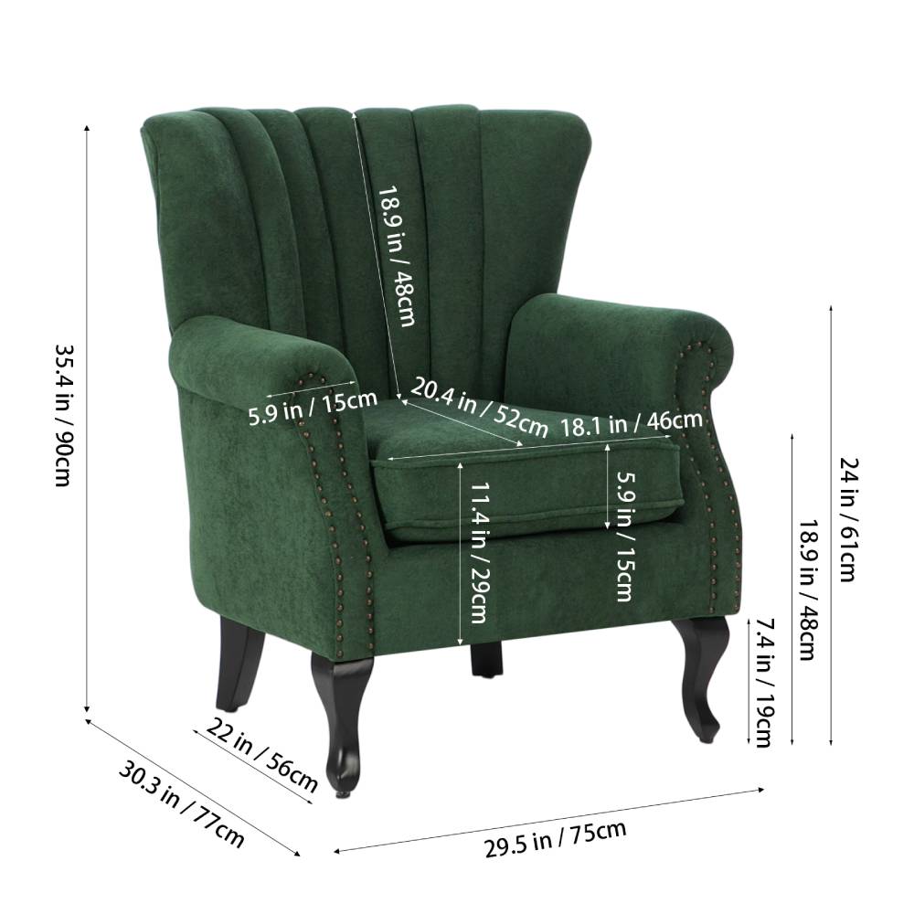 Elegant Chenille Armchair With Rubberwood Legs | Green