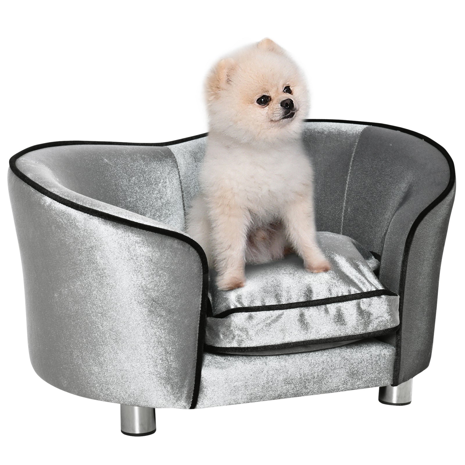 Dog Sofa Pet Chair, Kitten Bed Couch W/ Wooden Frame, Removable Cushion
