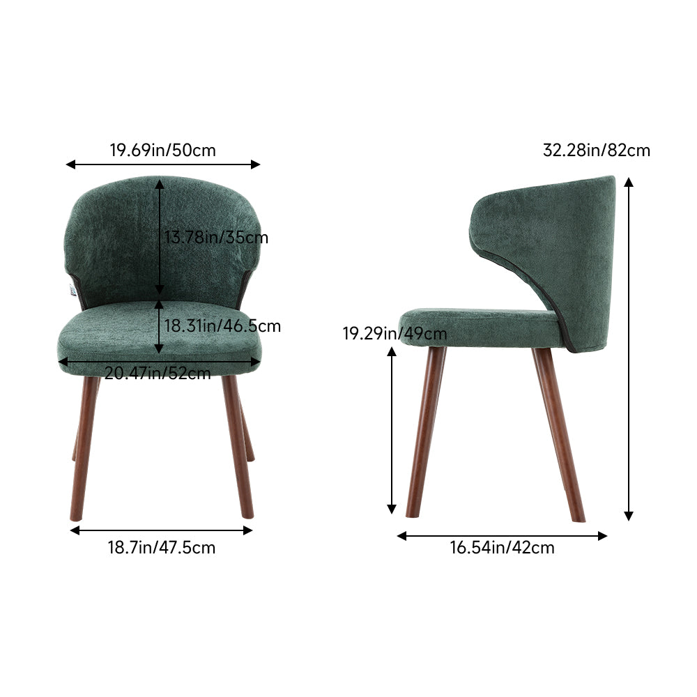 Set Of 2 Upholstered Chenille Dining Chairs With  Backrest And Solid Oak Legs – Comfortable | Green