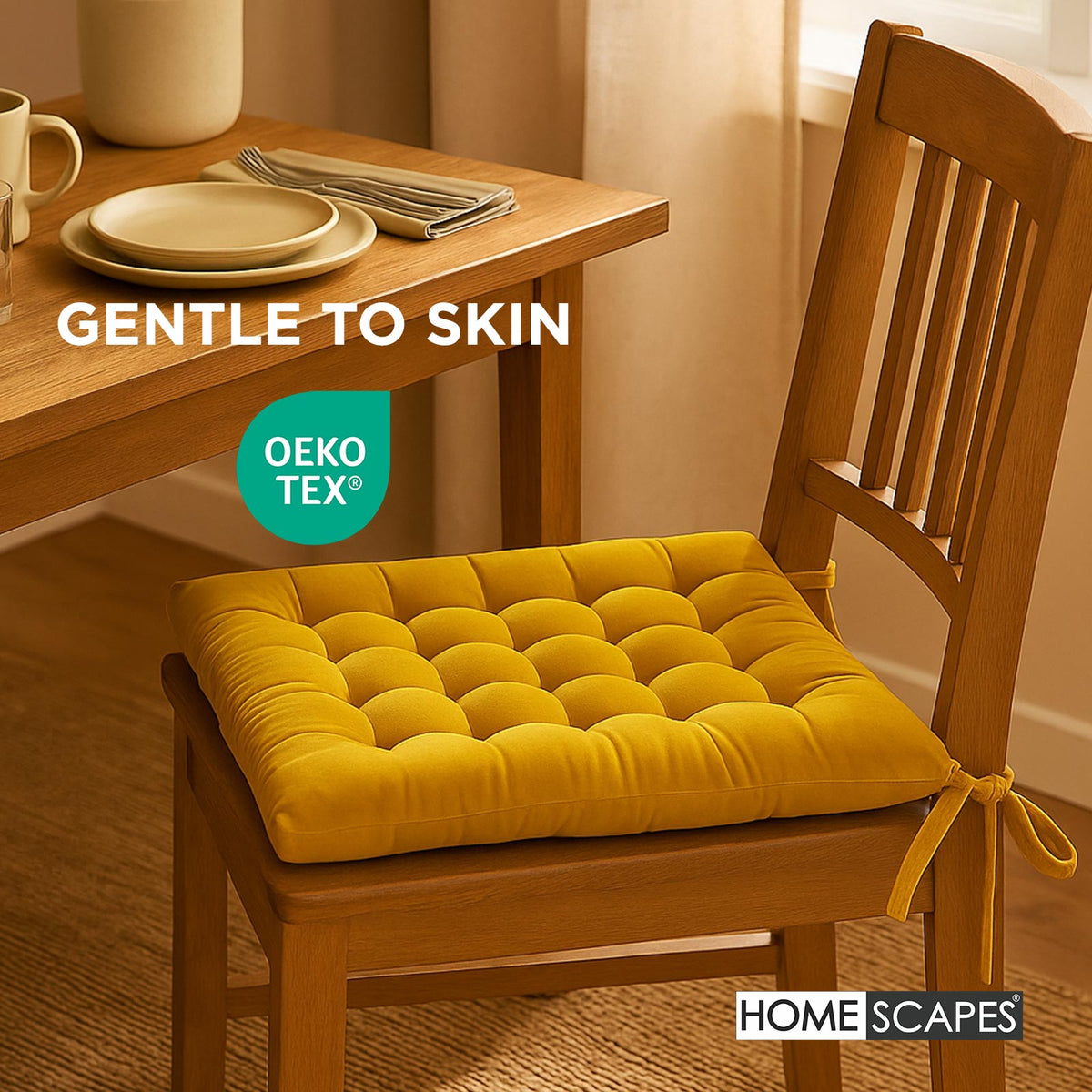 Quilted Velvet Chair Pad, 40 X 40 Cm | Set of 4 | Yellow