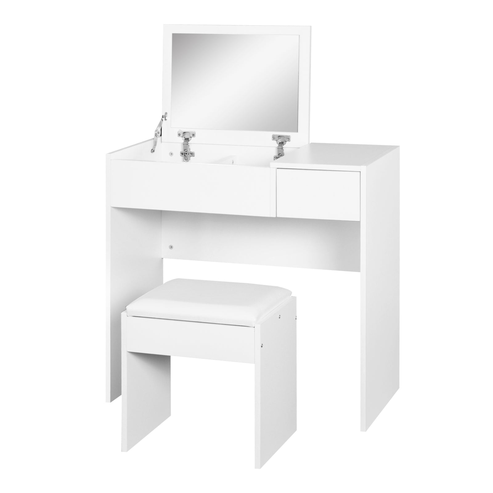 Dressing Table Set Cushioned Stool Flip-up Mirror Drawer | One Size | White