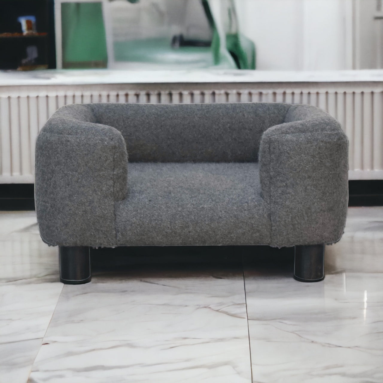 Solid Mango Wood, Upholstered Mini Battleship Tweed Pet Sofa Bed