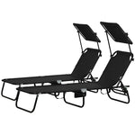 2 Folding Sun Loungers W/ Sunshade - Black
