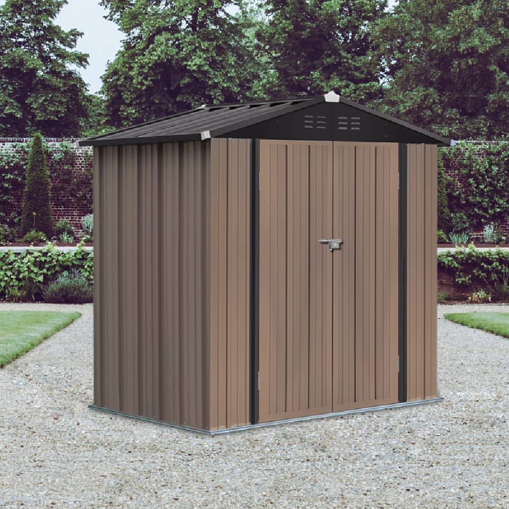 Metal Garden Shed 4x6ft/6x8ft Outdoor Storage Yard Tool Shed Tool Box Lockable | Small | Brown