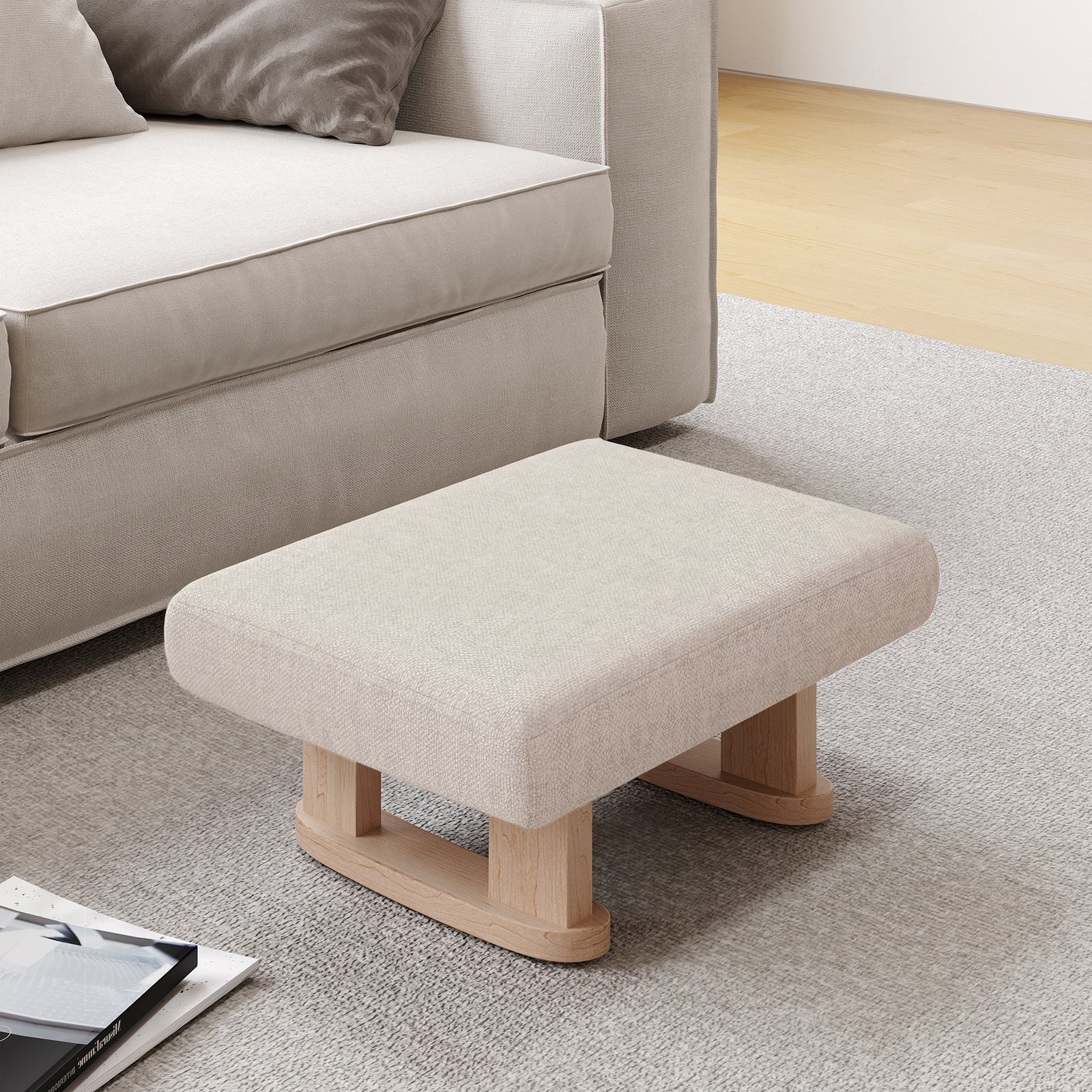 Breeins Linen Upholstered Wooden Legs Footstool