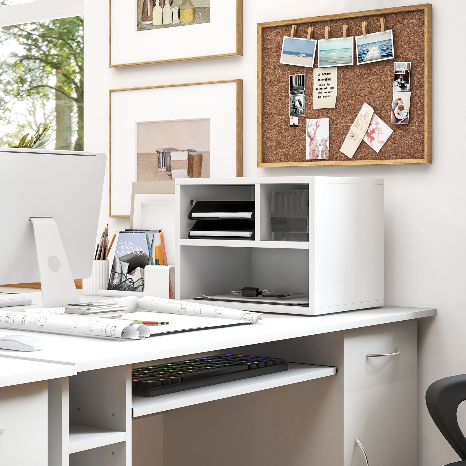 Printer Stand With Storage Printer Cart On Wheels Office | One Size | White