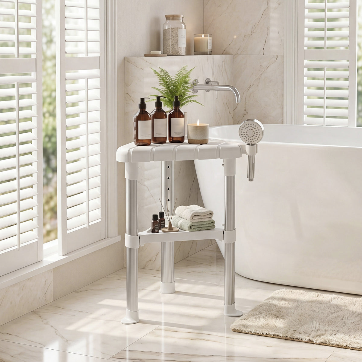 HOMCOM Shower Stool With Storage Shelf And Hdpe Seat, White