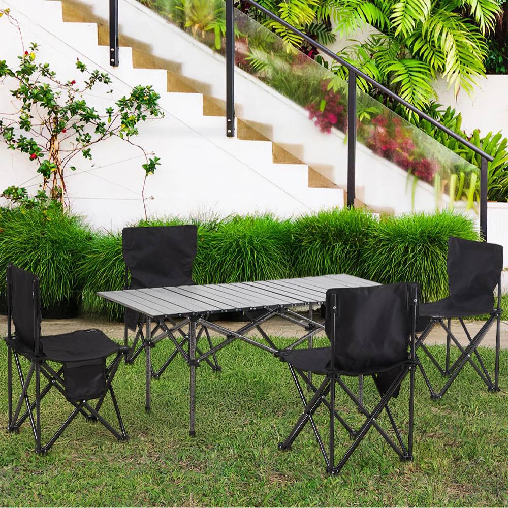 Set Of 5 Portable Folding Camping Table And Chair Set – Lightweight And Compact Outdoor Furniture | Grey