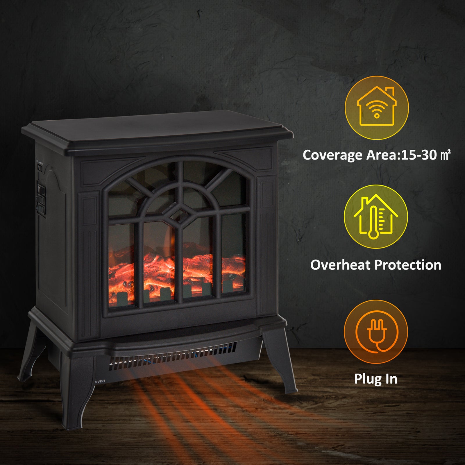 Freestanding Electric Fireplace Heater With Led Flame
