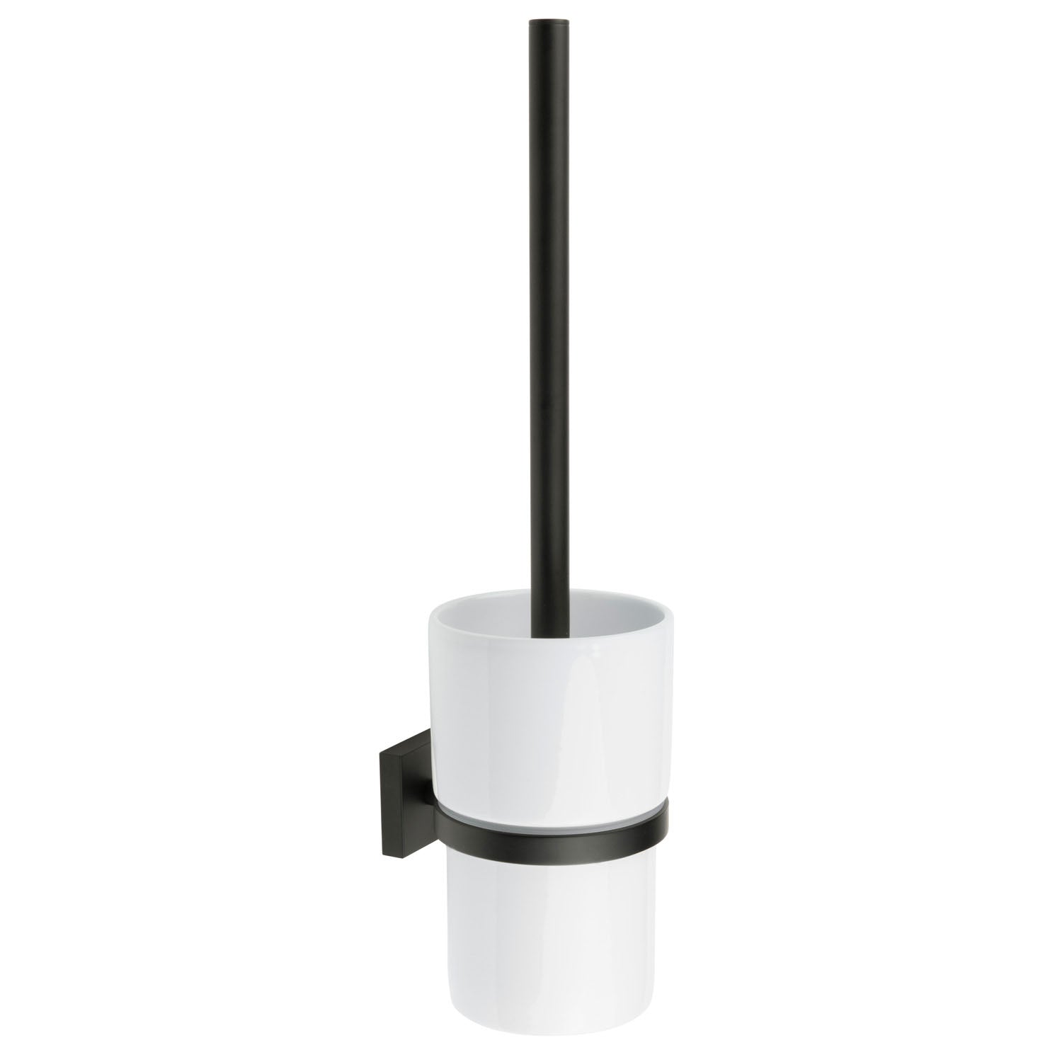 Wall Mounted Toilet Brush And Porcelain Container | Black