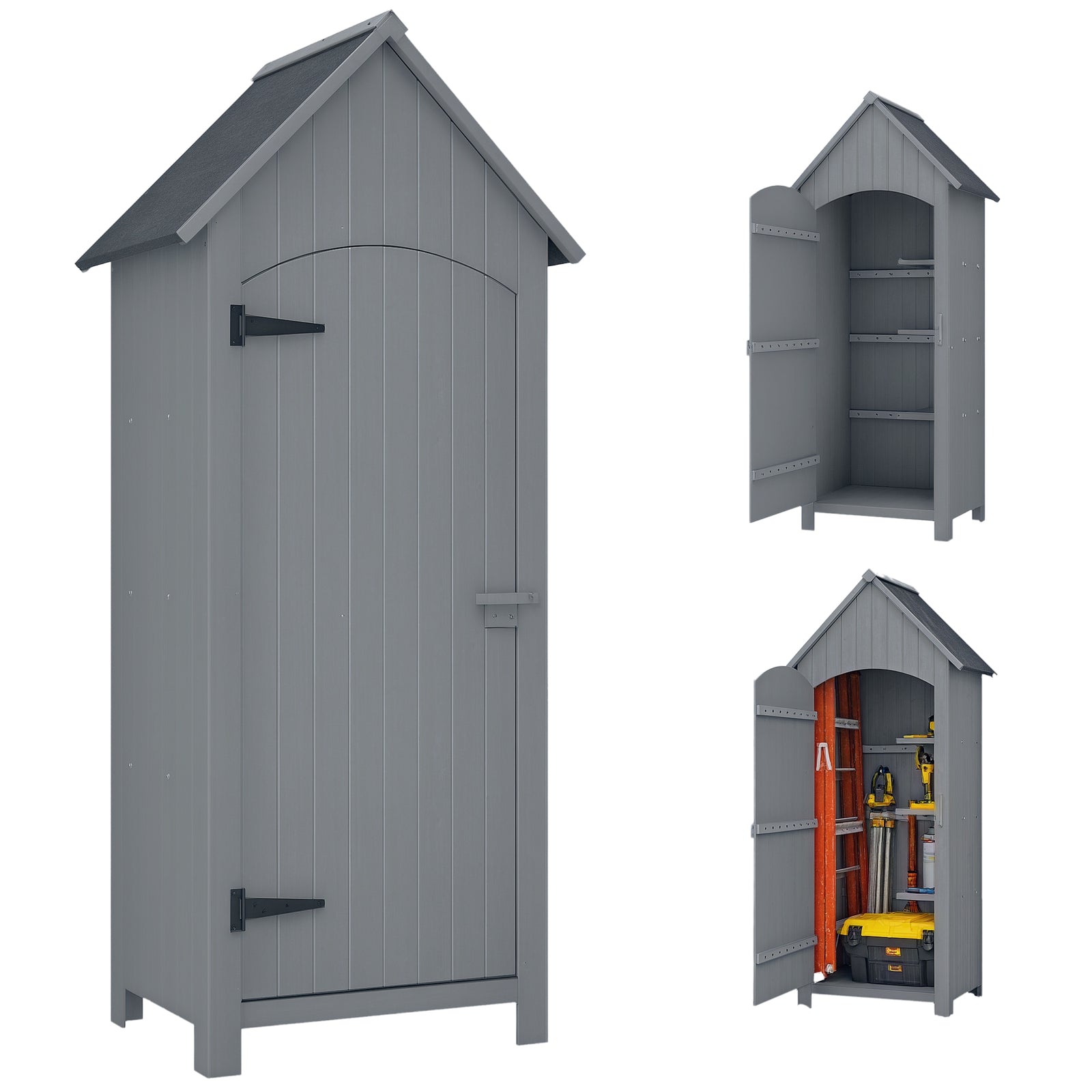 Wooden Small Garden Shed With 3 Shelves And Tilt Roof Grey | Grey