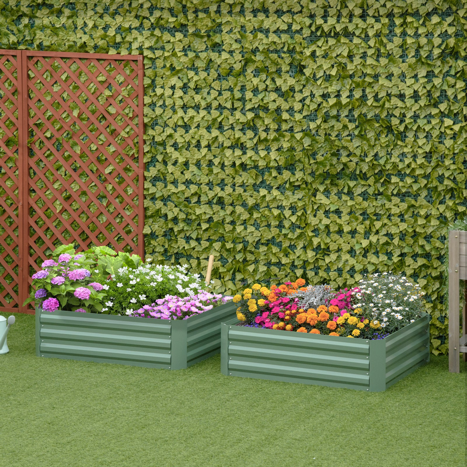 Set Of 2 Raised Garden Bed Steel Boxes | Green