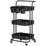 3-tier Utility Cart, Rolling Serving Trolley With Basket | One Size | Black