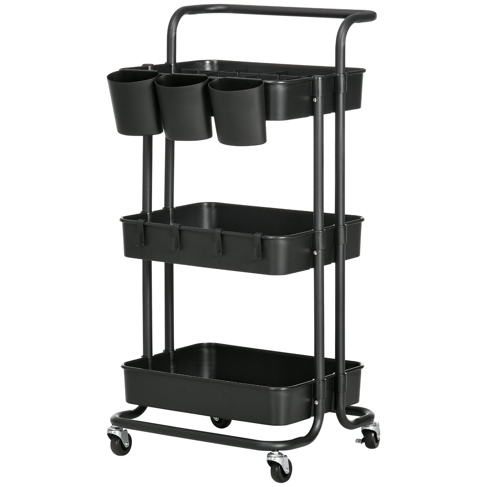 3-tier Utility Cart, Rolling Serving Trolley With Basket | One Size | Black
