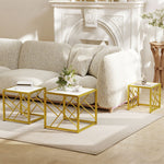 HOMCOM Set Of 3 Nesting Coffee Tables Square End Tables W/ Metal Frame White