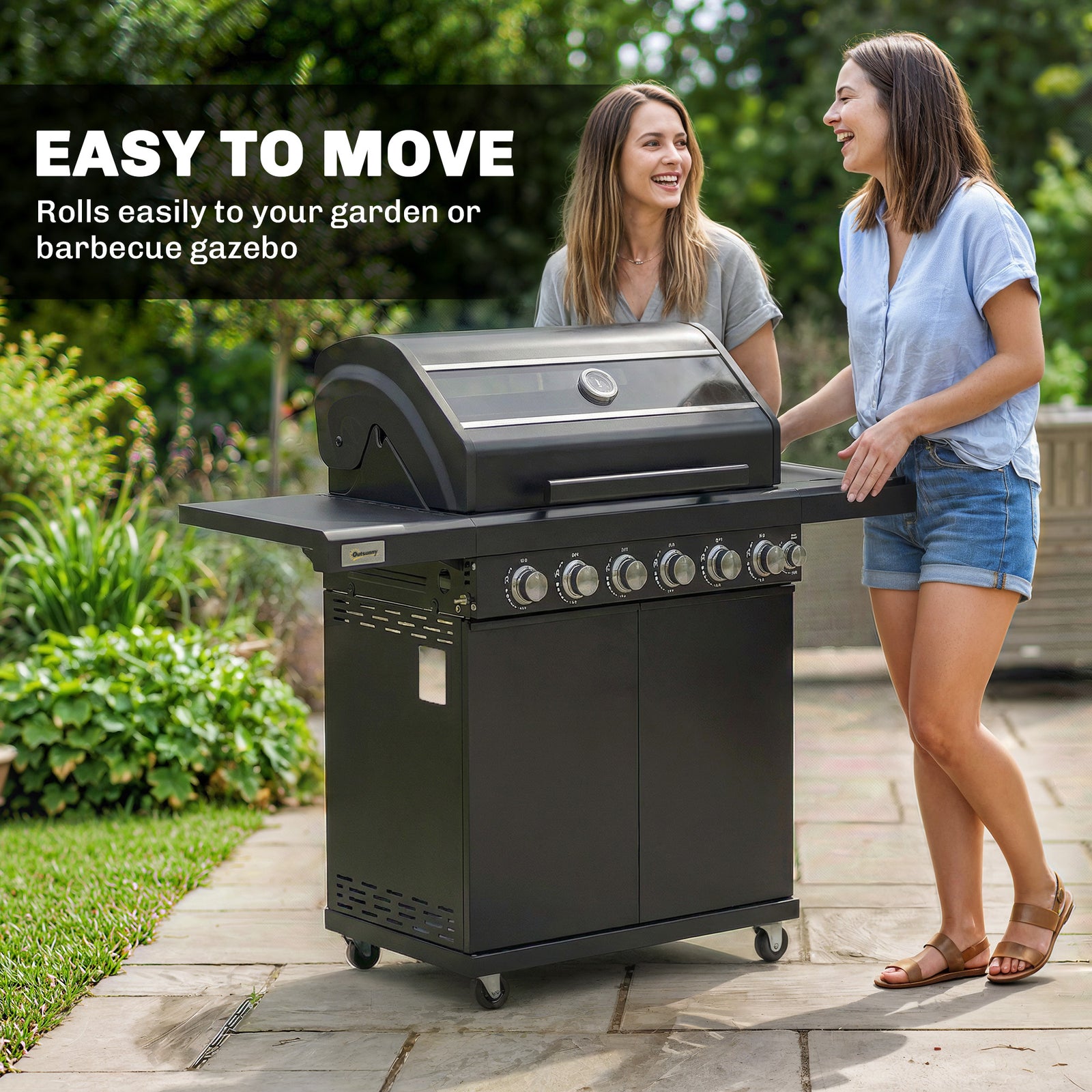 6+1 Burner Gas Bbq Grill, Barbecue Grill With Warming Rack | Black
