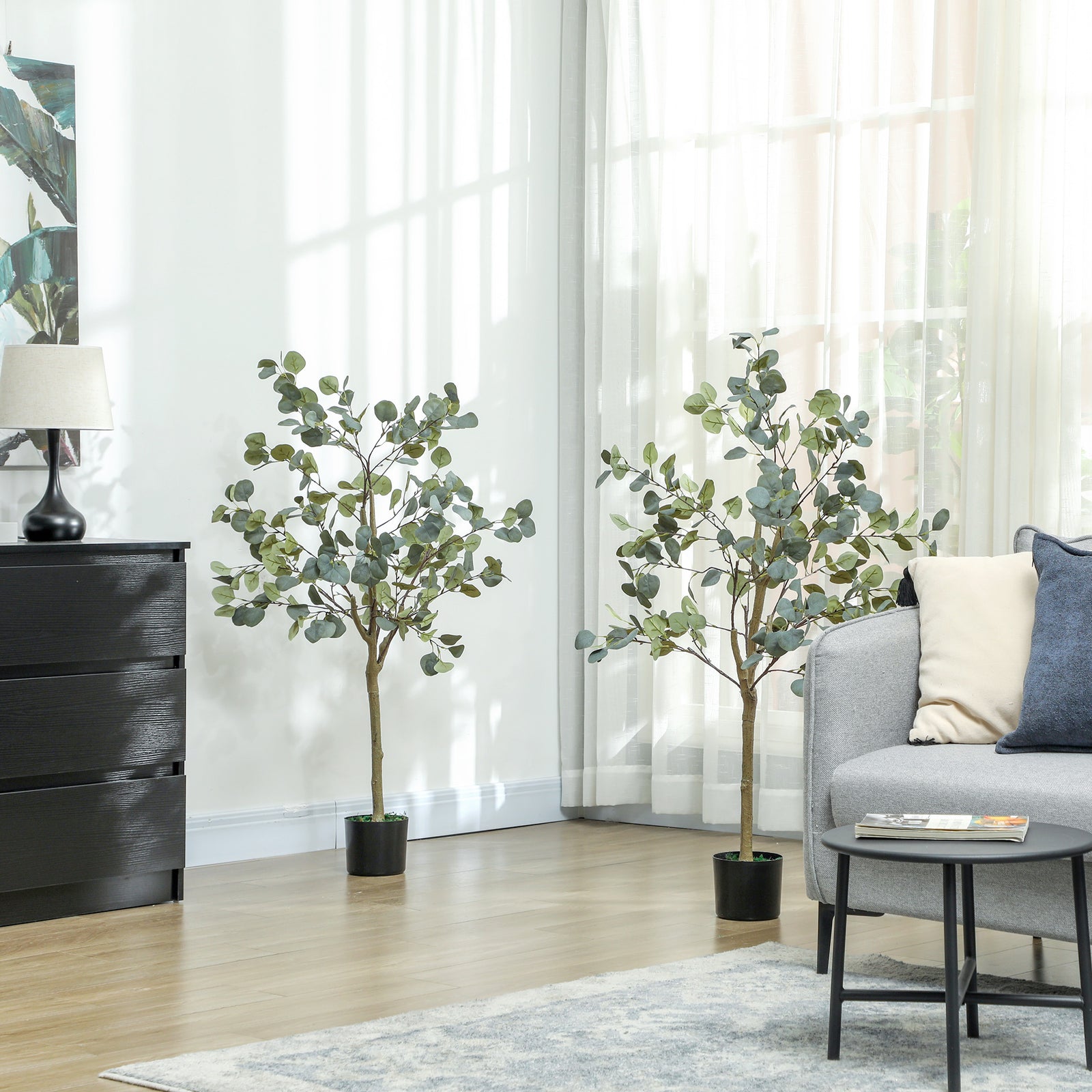 HOMCOM 2 Pack Artificial Plants, Faux Silk Eucalyptus Trees