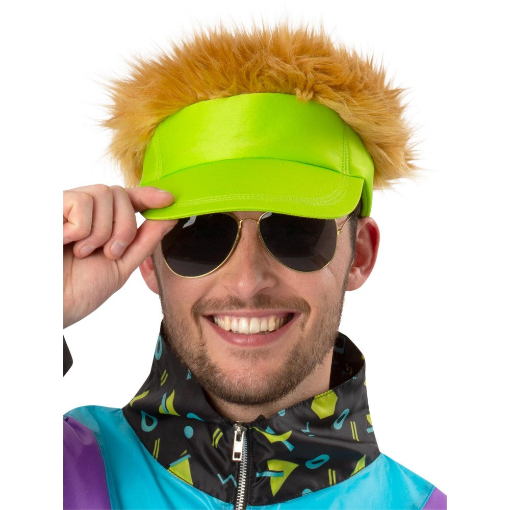 Neon Green Visor Hat With Dark Blonde Hair