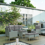 6 Pieces Rattan Garden Furniture Sofa Set, Grey