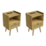 Wooden Nightstand With Charging Station, Bedside Table With Drawer And Open Shelf