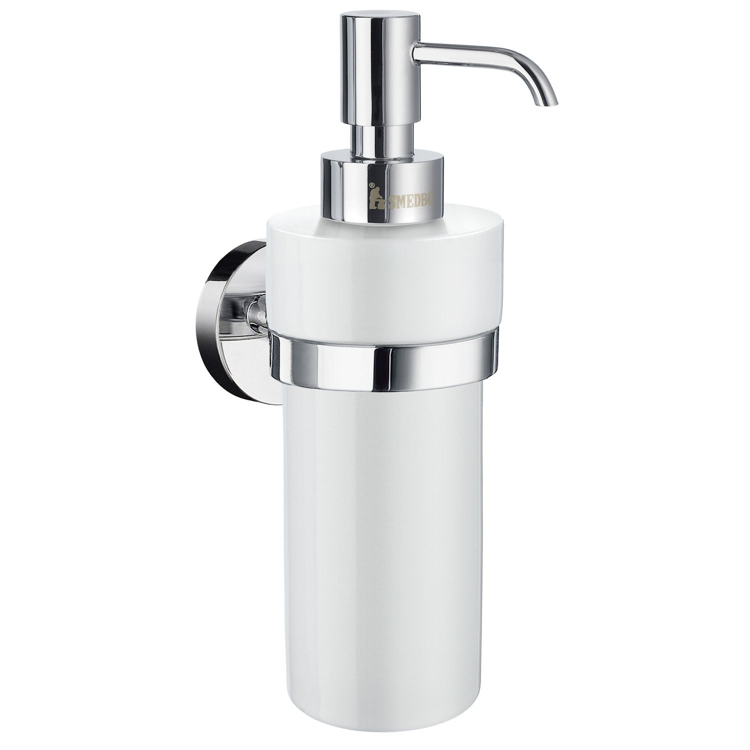 Porcelain 200ml Soap Dispenser With Round Wall Mount Holder | Polished Chrome