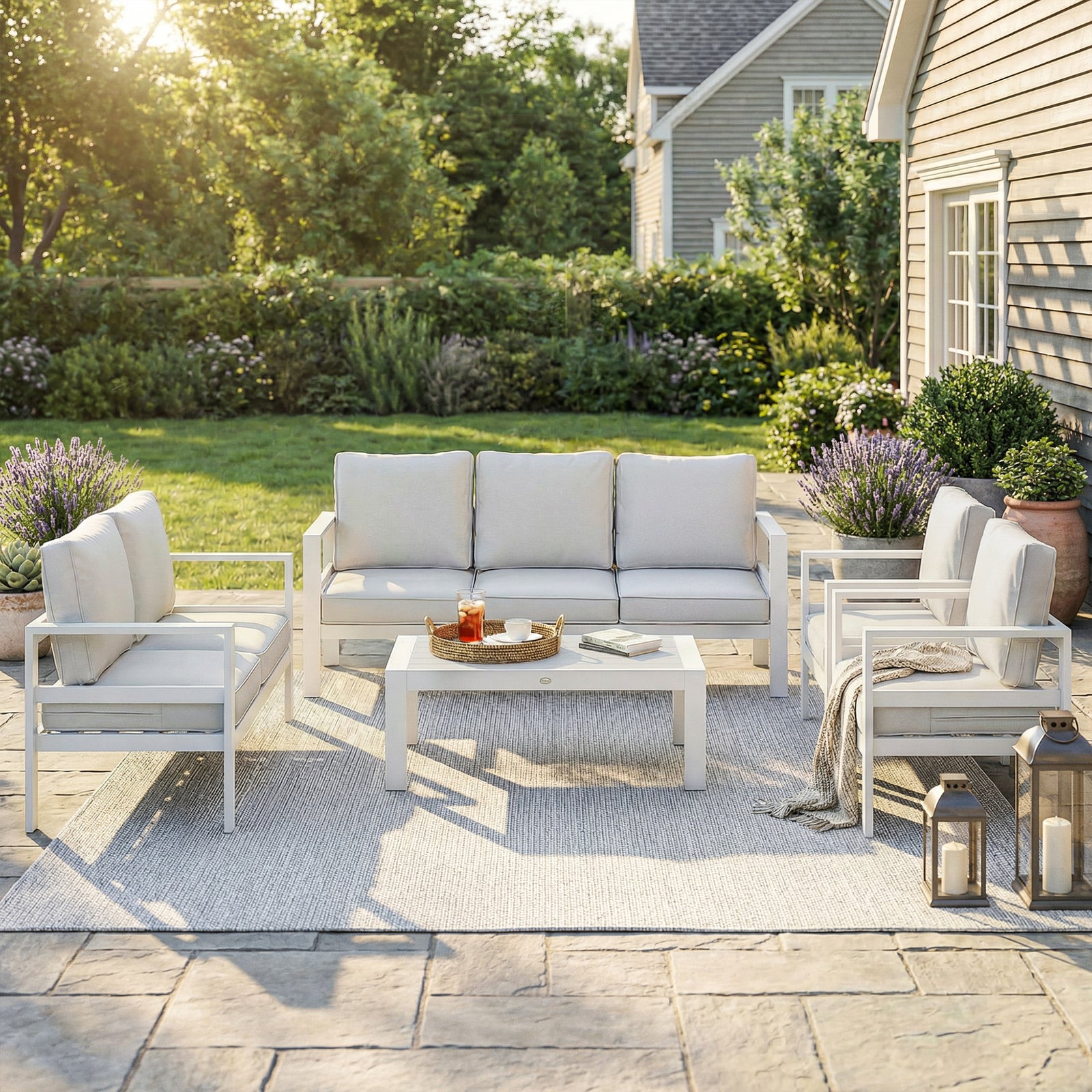 Aluminium Garden Furniture Sofa Set With Olefin Cushions | White