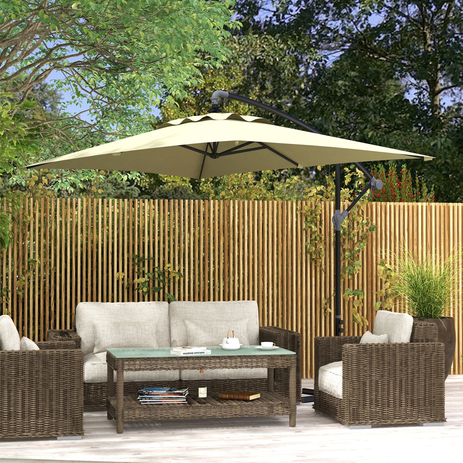 3m Cantilever Banana Parasol W/ Cross Base | Beige