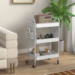 Rolling Utility Cart With 3 Mesh Basket, 2 Boxes, 6 Hooks