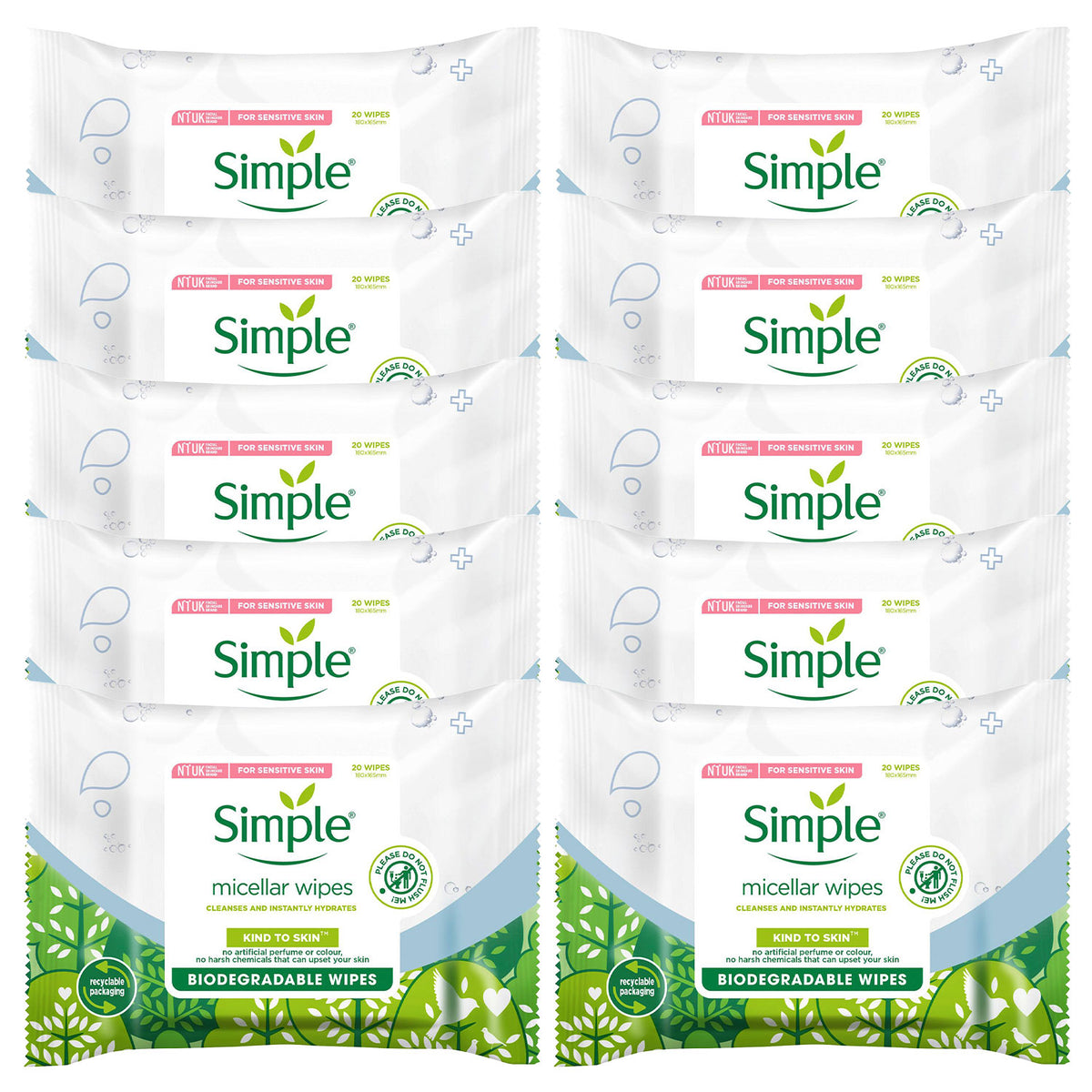 Biodegradable Micellar Wipes With Glycerin & Pro-vitamin B5, 10pk | Set of 10