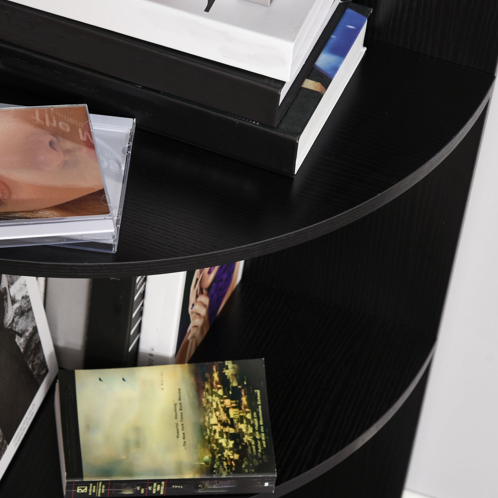 4 Tier Wood Corner Shelf  Unit Freestanding Fan Bookshelf | One Size | Black
