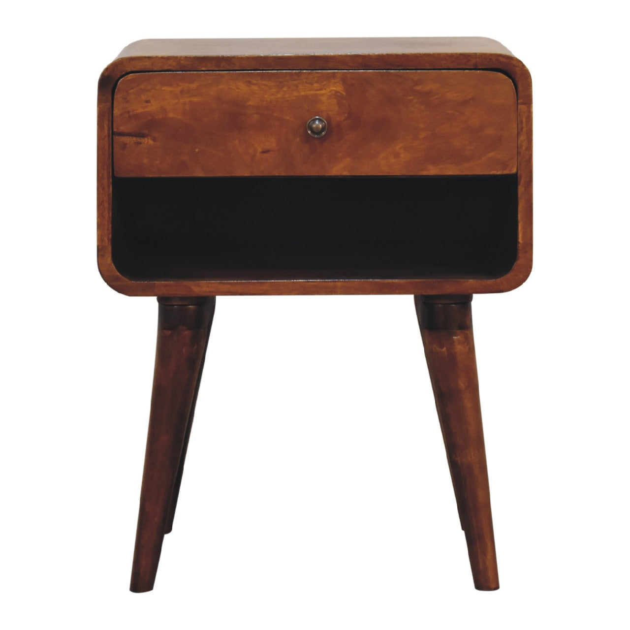 Solid Wood Curve Open Slot Chestnut Bedside